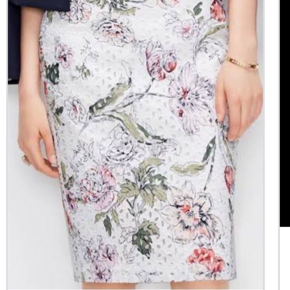 Ann Taylor Floral Pencil Skirt - White and Pink